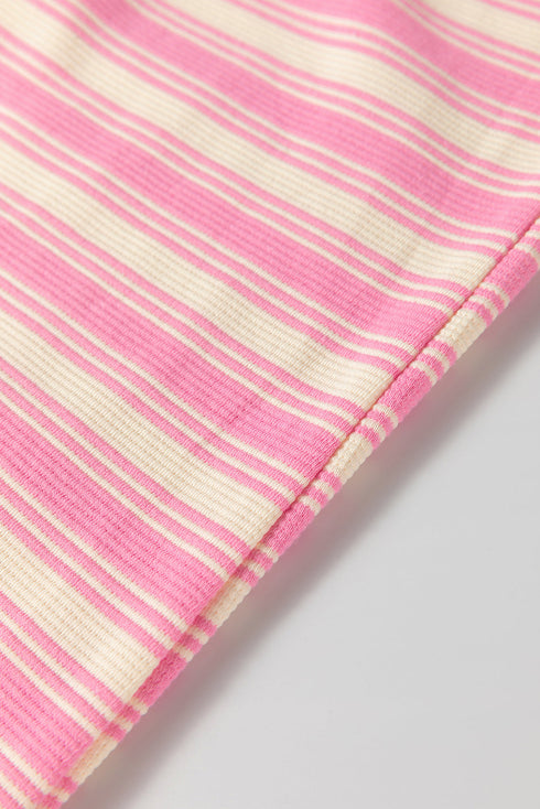 Pink Stripe Knotted Strap Patched Pocket Romper