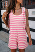 Pink Stripe Knotted Strap Patched Pocket Romper