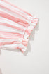Pink Stripe Plus Size Tassel Tie Frilled Detail Short Sleeve Blouse