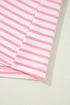 Pink Stripe Ruffled V Neck Cap Puff Sleeve Top
