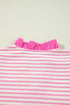 Pink Stripe Ruffled V Neck Cap Puff Sleeve Top