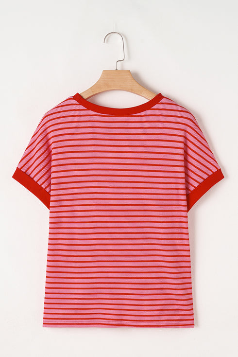 Pink Stripe Sequin Crawfish Crewneck T Shirt