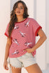 Pink Stripe Sequin Crawfish Crewneck T Shirt