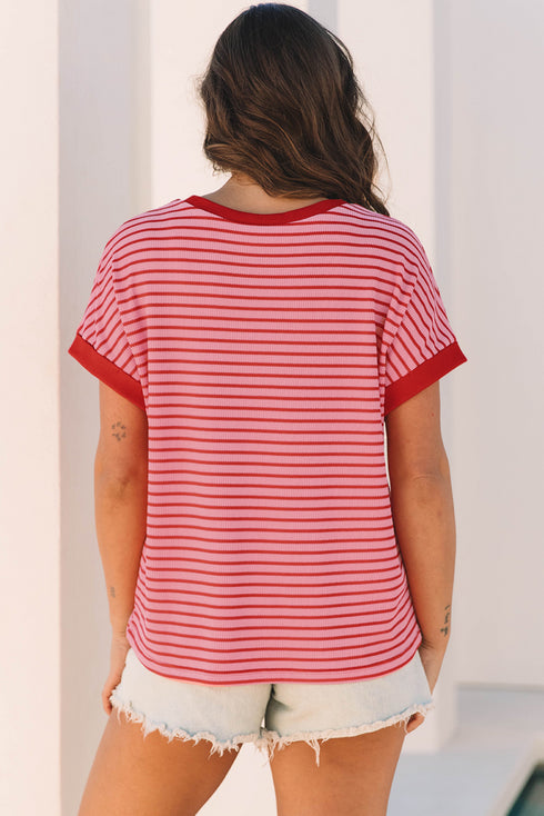 Pink Stripe Sequin Crawfish Crewneck T Shirt