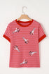 Pink Stripe Sequin Crawfish Crewneck T Shirt