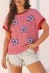 Pink Stripe Sequined Star Independence Knitted Summer T Shirt
