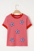 Pink Stripe Sequined Star Independence Knitted Summer T Shirt