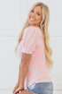 Pink Stripe Textured Puff Sleeve Crewneck Top