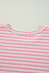 Pink Stripe Textured Puff Sleeve Crewneck Top