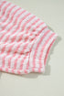 Pink Stripe Textured Puff Sleeve Crewneck Top