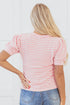 Pink Stripe Textured Puff Sleeve Crewneck Top