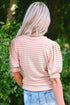 Pink Stripe Textured Puff Sleeve Crewneck Top