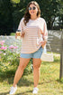 Pink Stripe Waffle Knit Pocketed Half Sleeve Plus Size T Shirt