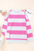 Pink Striped Side Slit Plus Size Sweatshirt