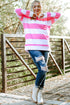 Pink Striped Side Slit Plus Size Sweatshirt