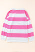 Pink Striped Side Slit Plus Size Sweatshirt