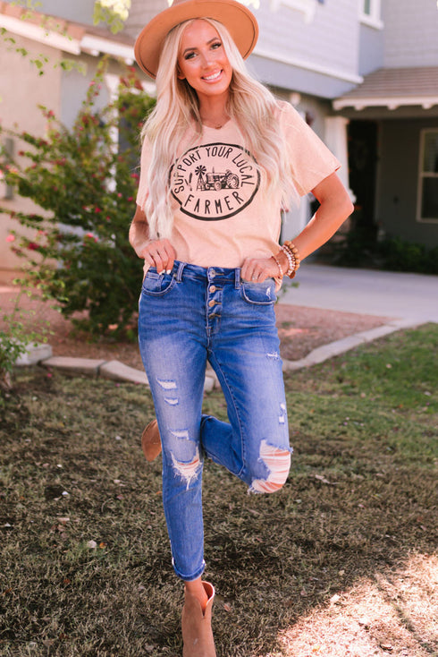 Pink Support Your Local Farmer Graphic Tee