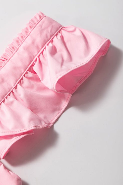 Pink Tiered Heart Trim Square Neck Flutter Top