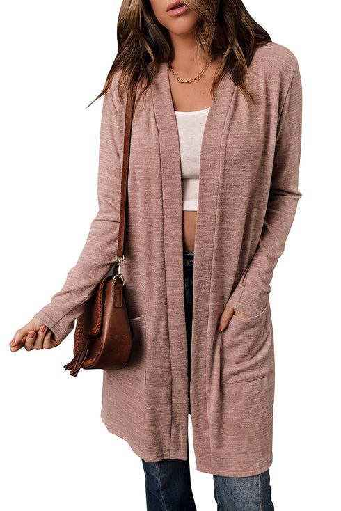 Pink Tunic Back Open Front Cardigan With Pockets