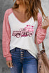 Pink Valentine Colorblock Car & Heart Graphic Long Sleeve Top