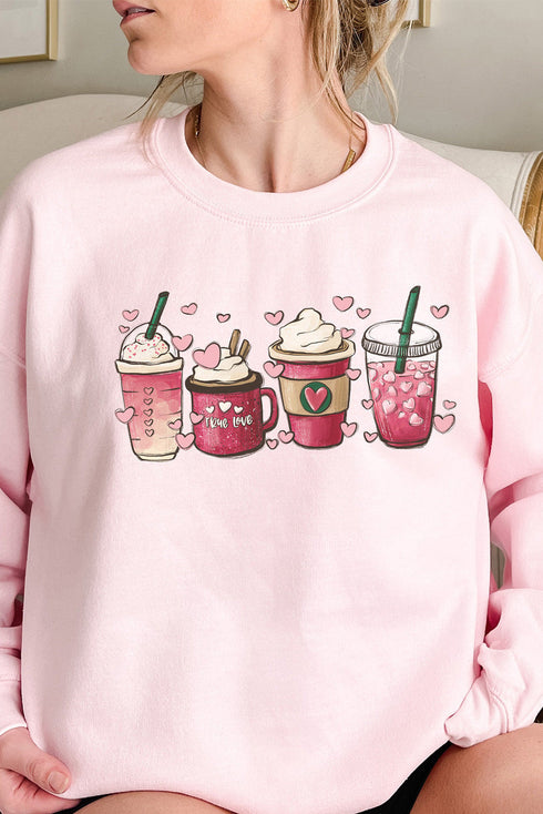 Pink Valentines Sweet Drinking Graphic Print Sweatshirt