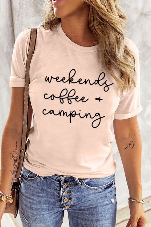 Pink Weekends Coffee & Camping Printed Short Sleeve T Shirt