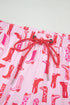 Pink Western Cowgirl Boots Printed Shirt Ruffled Shorts Pajama Set