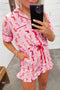 Pink Western Cowgirl Boots Printed Shirt Ruffled Shorts Pajama Set