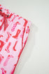Pink Western Cowgirl Boots Printed Shirt Ruffled Shorts Pajama Set