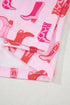 Pink Western Cowgirl Boots Printed Shirt Ruffled Shorts Pajama Set