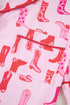 Pink Western Cowgirl Boots Printed Shirt Ruffled Shorts Pajama Set