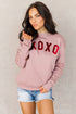 Pink Xoxo Glitter Pattern Print Graphic Sweatshirt