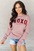Pink Xoxo Glitter Pattern Print Graphic Sweatshirt