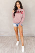 Pink Xoxo Glitter Pattern Print Graphic Sweatshirt