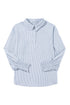 Pinstripe Shirt Collar Smocked Cuff Long Sleeve Blouse