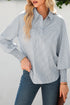 Pinstripe Shirt Collar Smocked Cuff Long Sleeve Blouse