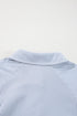 Pinstripe Shirt Collar Smocked Cuff Long Sleeve Blouse