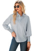 Pinstripe Shirt Collar Smocked Cuff Long Sleeve Blouse