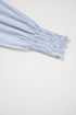Pinstripe Shirt Collar Smocked Cuff Long Sleeve Blouse