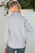Pinstripe Shirt Collar Smocked Cuff Long Sleeve Blouse
