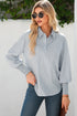 Pinstripe Shirt Collar Smocked Cuff Long Sleeve Blouse