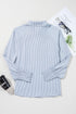 Pinstripe Shirt Collar Smocked Cuff Long Sleeve Blouse