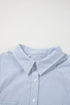 Pinstripe Shirt Collar Smocked Cuff Long Sleeve Blouse