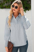 Pinstripe Shirt Collar Smocked Cuff Long Sleeve Blouse