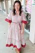 Pinstriped Ruffled Hem A Line Plus Size Midi Dress