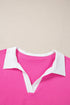 Piped Trim Collared Split Neck Short Sleeve Top