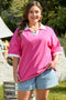 Piped Trim Collared Split Neck Short Sleeve Top