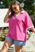 Piped Trim Collared Split Neck Short Sleeve Top
