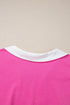 Piped Trim Collared Split Neck Short Sleeve Top