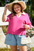 Piped Trim Collared Split Neck Short Sleeve Top
